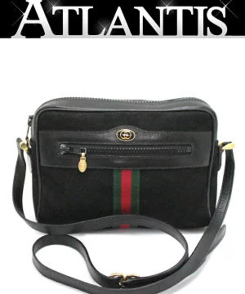 Gucci Sherry Shoulder Bag Black Canvas x Leather